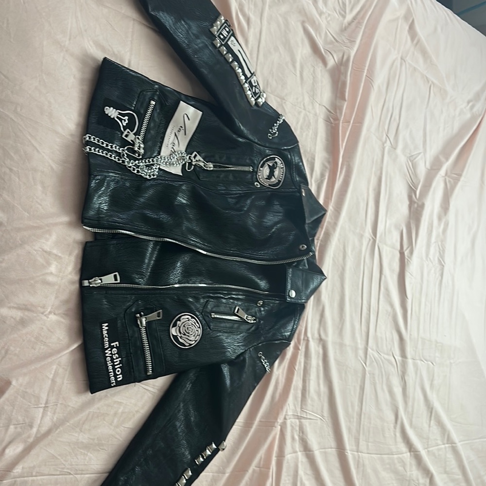 Graphic leather jacket